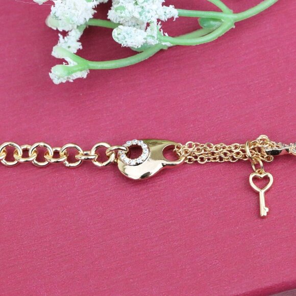 "Rose Gold Heart & Charm Link Bracelet in Premium Gold Plated Brass, XPBL0907 - Picture 13 of 13